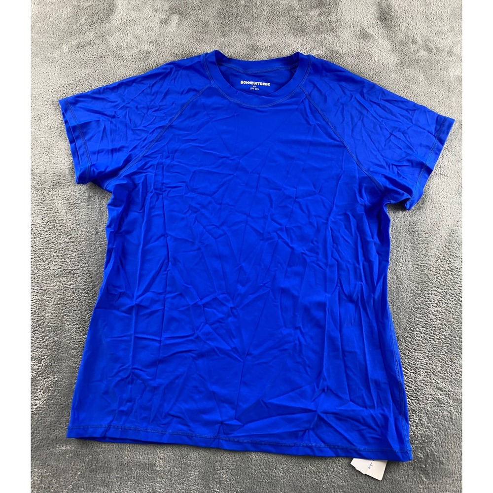 Bonneuitbebe Womens XL Rash Guard Swim Shirt Blue Short Sleeve UPF 50+ New